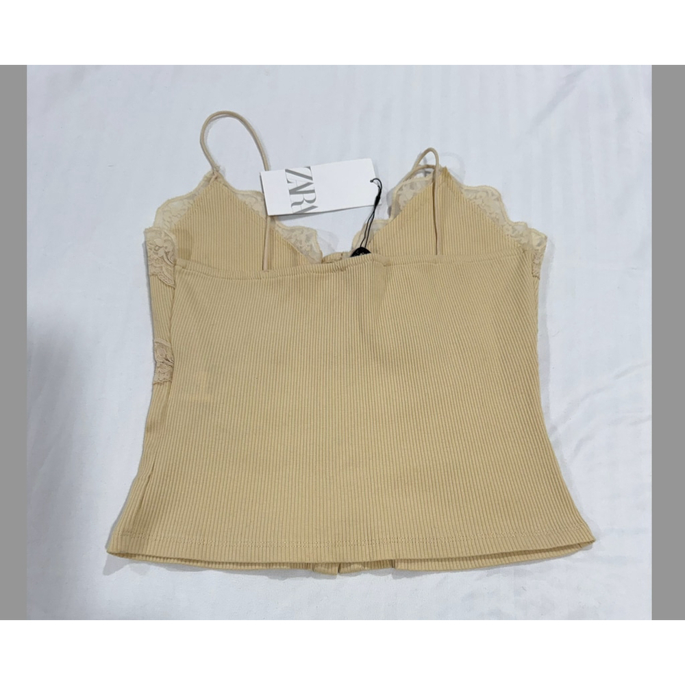 Zara Buttoned Rib Lace Top Size L - Picture 4 of 4